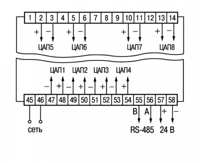 Схема подключения ЦАП прибора ТРМ138-И в корпусе Щ4	