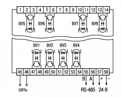 Схема подключения транзисторных оптопар прибора ТРМ138-К в корпусе Щ4