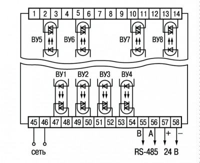 Схема подключения симисторных оптопар прибора ТРМ138-С в корпусе Щ4