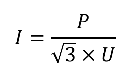 Формула розрахунку номінального струму пристрою (I)