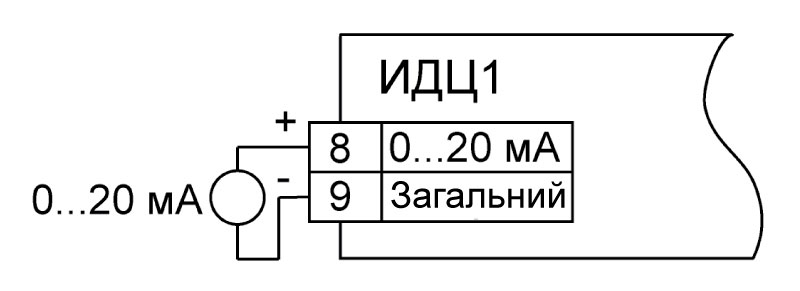 Схема подключения к входу устройства датчиков с сигналами тока от 0 до 5 мА, от 0 до 20 мА, от 4 до 20 мА