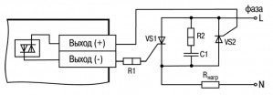 Схема подключения нагрузки к ВЭ типа «С» двух тиристоров