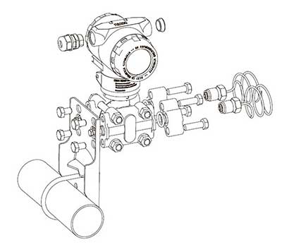 Монтаж ПД200-ДД на трубу, к процессу через импульсные трубки 